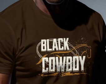 Black Cowboy Shirt for Men, Western Graphic Tee, Trail Ride Shirt, Rodeo Outfit, Urban Cowboy Style, Country Western T-Shirt, Western Wear