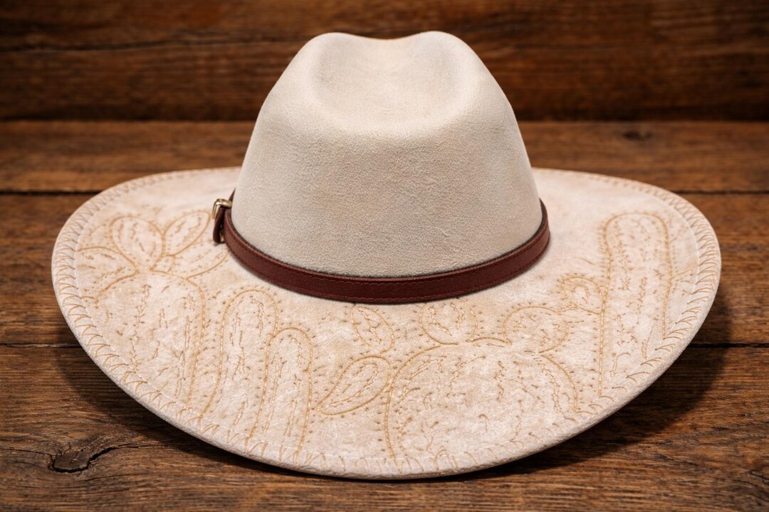 Hand Burned Cactus Cowboy Hat | Cream Felt Western Style  display picture 1