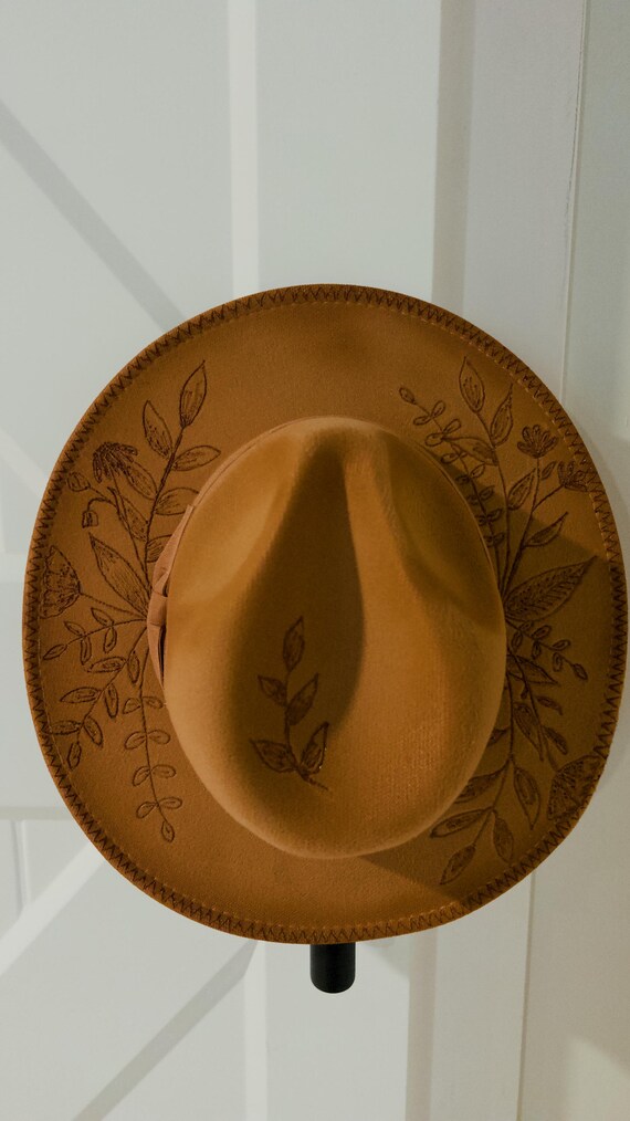 Hand Burned Floral Cowboy Hat | Boho Western Felt Ranch  display picture 2