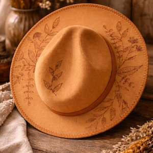 Hand Burned Floral Cowboy Hat | Boho Western Felt Ranch Style Festival Hat image 3
