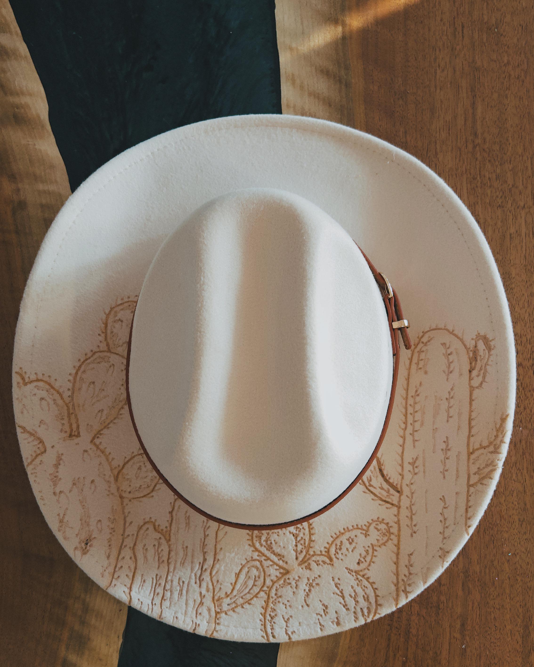 Women\'s Cream Western Felt Hat with Cactus Accent Custom Cowboy Hats Online | Cactus N Felt Hat Bar main image 3