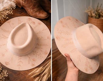 Hand Burned Wildflower Cowboy Hat | Boho Western Felt Style