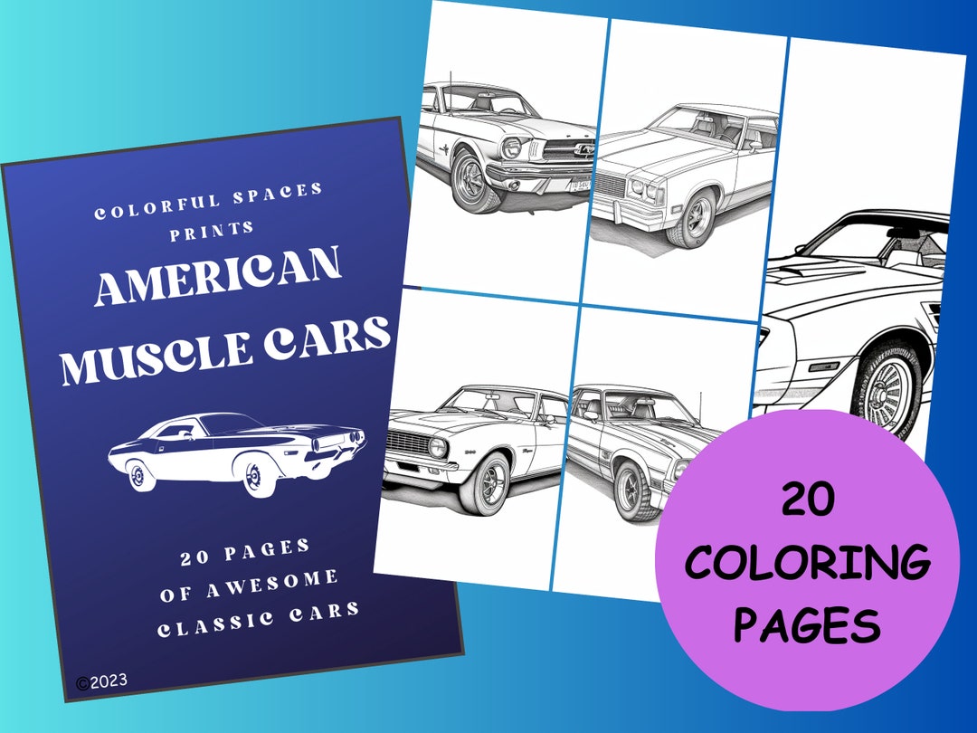 American Muscle Cars Coloring Book Digital Download Instant PDF & PNG