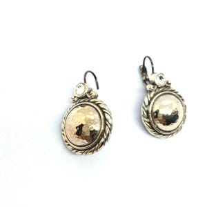 VINTAGE BRIGHTON Necklace Earrings Set Hammered Gold Disc Rhinestone Pendant image 14