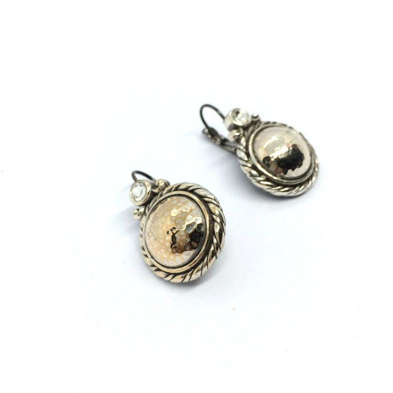 VINTAGE BRIGHTON Necklace Earrings Set Hammered Gold Disc Rhinestone Pendant image 15