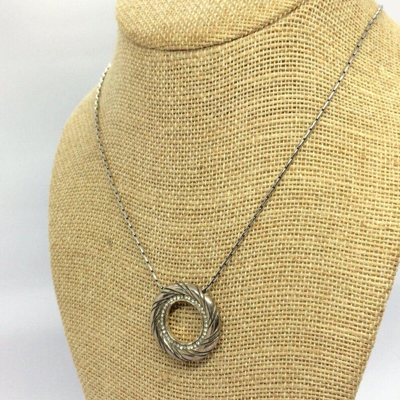 VINTAGE BRIGHTON Necklace Earrings Set Hammered Gold Disc Rhinestone Pendant image 5