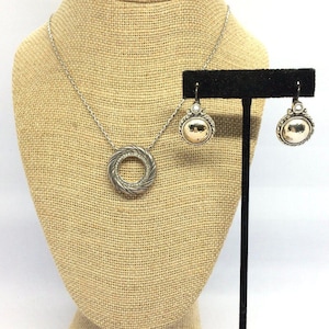 VINTAGE BRIGHTON Necklace Earrings Set Hammered Gold Disc Rhinestone Pendant image 1