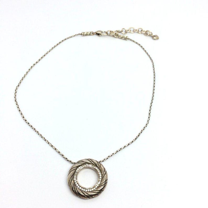 VINTAGE BRIGHTON Necklace Earrings Set Hammered Gold Disc Rhinestone Pendant image 9
