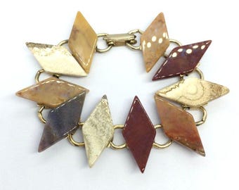 BRACELET VINTAGE DE PIERRES GEMMES à maillons de chaîne, pierre géométrique des années 70, jaspe agate, bohème