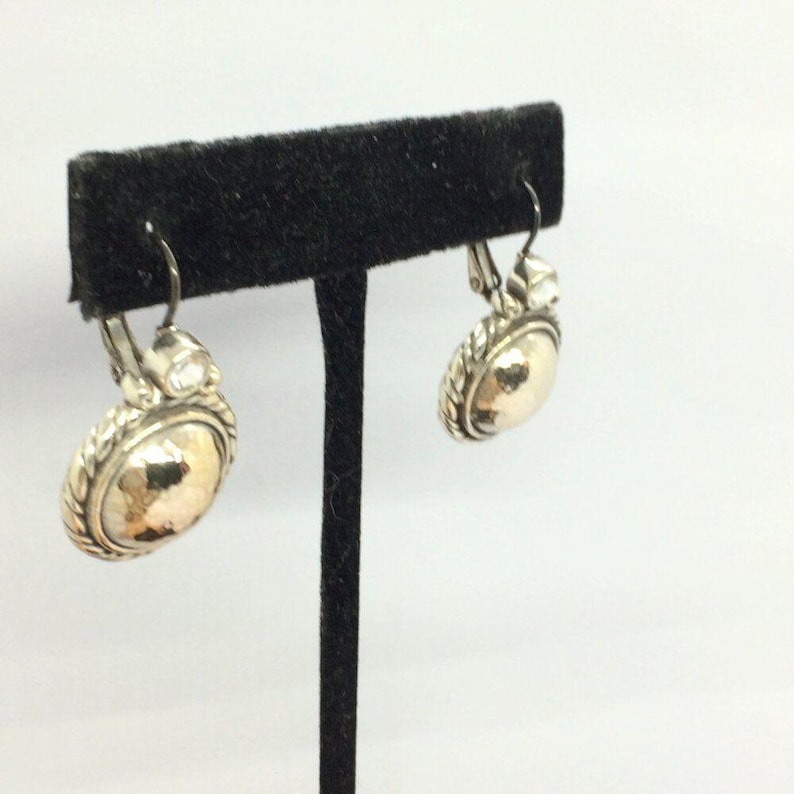 VINTAGE BRIGHTON Necklace Earrings Set Hammered Gold Disc Rhinestone Pendant image 7