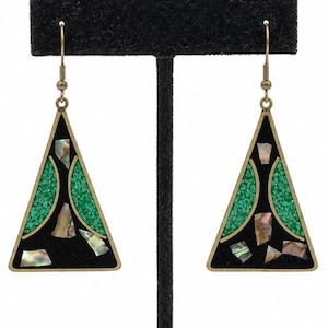 ALPACA MEXICO EARRINGS Abalone Inlay Triangle Geometric Dangle Boho Vintage