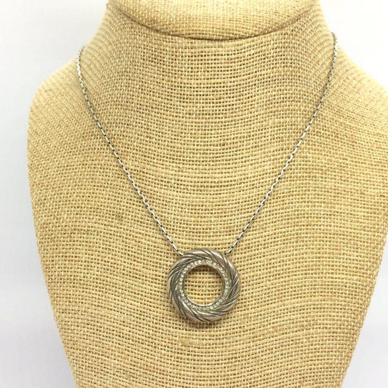 VINTAGE BRIGHTON Necklace Earrings Set Hammered Gold Disc Rhinestone Pendant image 3