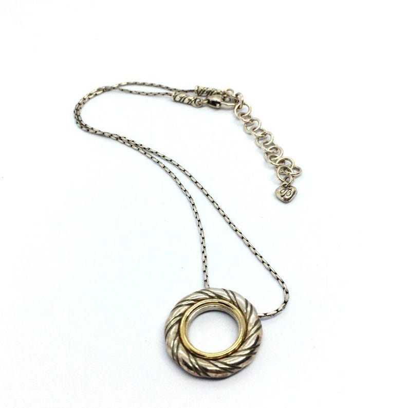 VINTAGE BRIGHTON Necklace Earrings Set Hammered Gold Disc Rhinestone Pendant image 10