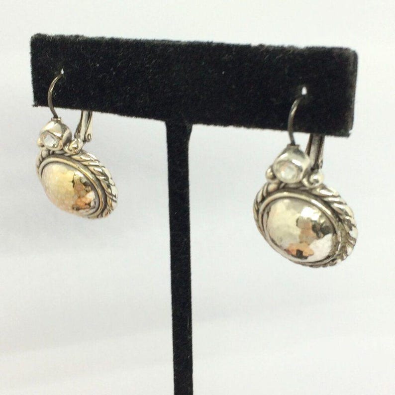 VINTAGE BRIGHTON Necklace Earrings Set Hammered Gold Disc Rhinestone Pendant image 8