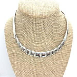 VINTAGE MEXICO 925 Sterling Silver Torque Choker Necklace Modernist Rigid Collar