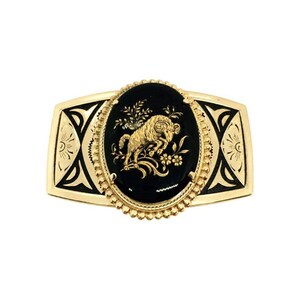 VINTAGE RAM BELT Buckle Aries Zodiac Black Gold Tone Enamel Vintage Lee N.Y. U.S.A. Pat Pend Buckle Belt Aries Zodiac  main image 2