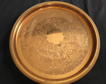 Vtg Coppercraft Guild Serving Tray/ Plate Ornated 18&quot; In Diameter Made in USA- Tauntan Mass