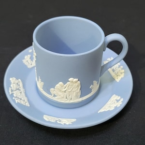 Wedgwood Blue White Jasperware Demitasse Espresso Cup and Saucer Set England