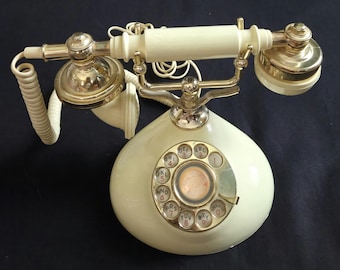 Vintage 1970’s Telephone  French Style Rotary-Dial & Cameo Cream Made In Korea