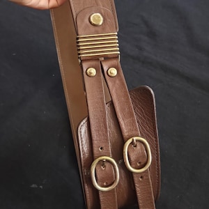 Cinturón vintage Pappagallo de cuero marrón y latón, talla L, fabricado en Italia, apto para cinturas de 34" a 36".