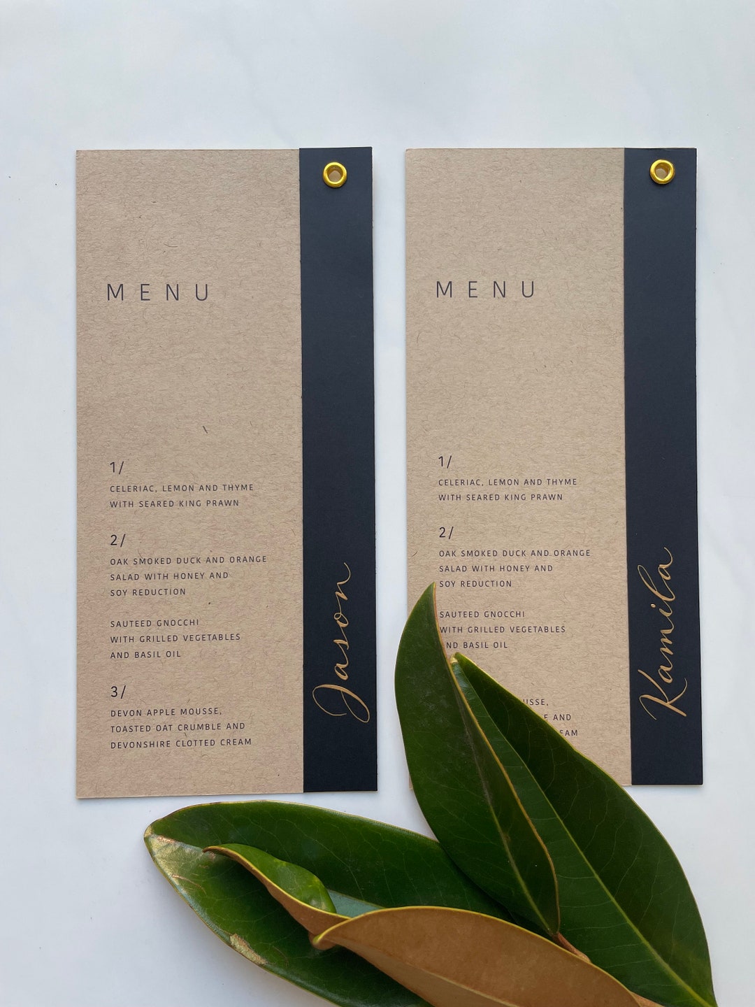 Custom Made Cardstock Wedding Menus Minimalistic Wedding Menus With Name Tags Calligraphy Place