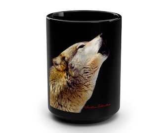 Wolf Howl Black Mug: Glossy Ceramic, 15oz