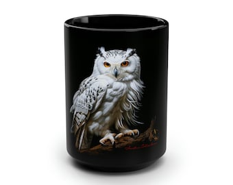 White Owl Coffee Mug: Black Ceramic, Owl Lover Gift