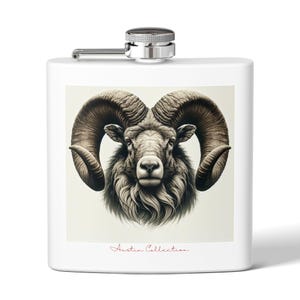 Flask Stainless Steel Flask with Ram Design, Unique Gift for Outdoorsmen, Vintage Barware, Hunting Accessories, Travel Companion