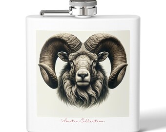 Flask Ram Design Stainless Steel Flask: Outdoorsmen Gift, Vintage Barware