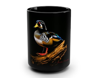 Duck Cup Wood Duck Coffee Cup Black Mug 15oz Gift Him Gift Her waterfowl ducks unlimited