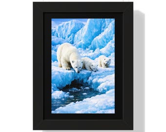 Póster vertical enmarcado de familia de osos polares / Arte mural de vida silvestre del hielo ártico