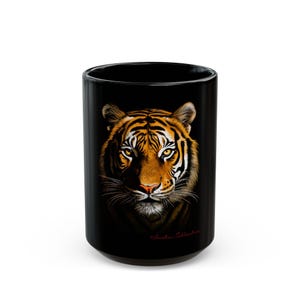 A Tiger Black Mug - Animal Lover Gift, Coffee Cup, Tea Mug, Wildlife Decor, Unique Present, Tiger Art
