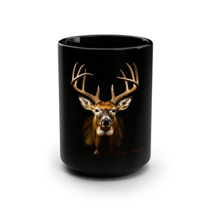Mug 10 point Buck Coffee Cup Black Mug 15oz Gift for Him deer hunter whitetail hunter