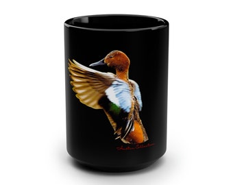 Cinnamon Teal Duck Mug: Black Ceramic Waterfowl Coffee Cup (15oz)