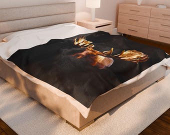 Blanket Majestic Moose Head Velveteen Plush Blanket | Woodland Wildlife Throw