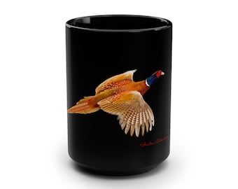 Taza negra de faisán: regalo para la caza de aves de las tierras altas (15 oz)