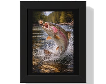 Framed Rainbow Trout Jumping Framed Vertical Poster | Fishing Wall Art