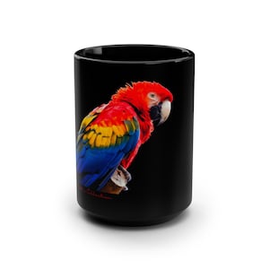 Macaw Parrot Design Black Mug - Tropical Bird Lover Gift