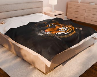 Blanket Velveteen Plush Blanket | Realistic Tiger Portrait Throw