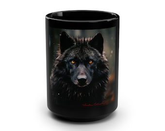 Wolf Coffee Cup Black Mug 15oz Gift Him Gift Her Tea Cup