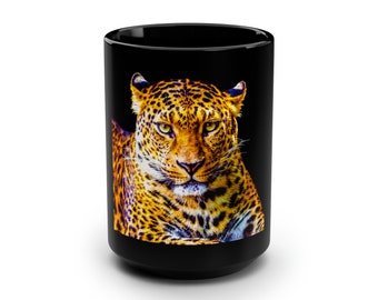 Leopard Print Coffee Mug - Black Ceramic 15oz