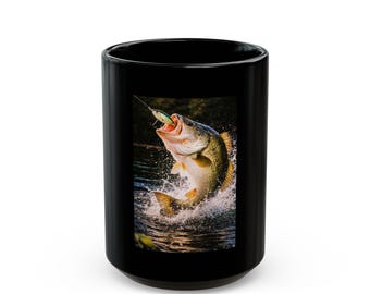 Jumping Bass Fish Mug | Largemouth Bass Action Fishing Ceramic Mug