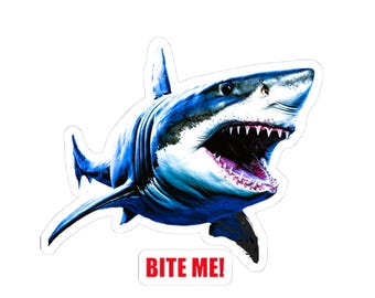 Sticker Shark with 'Bite Me' Text  | Kiss-Cut Sticker Stickers Laptop Windshield Bumper Sticker Decal