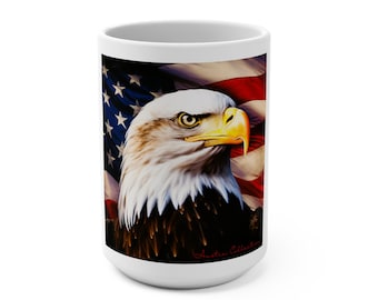 Patriotic Eagle Coffee Mug, American Flag, 15oz Ceramic Cup