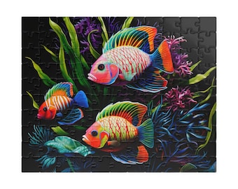 Rompecabezas de 110 piezas: Peces tropicales neón / Acuario vibrante