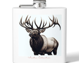Flask Stainless Steel Flask, 6oz Elk Bull Hunter whiskey scotch