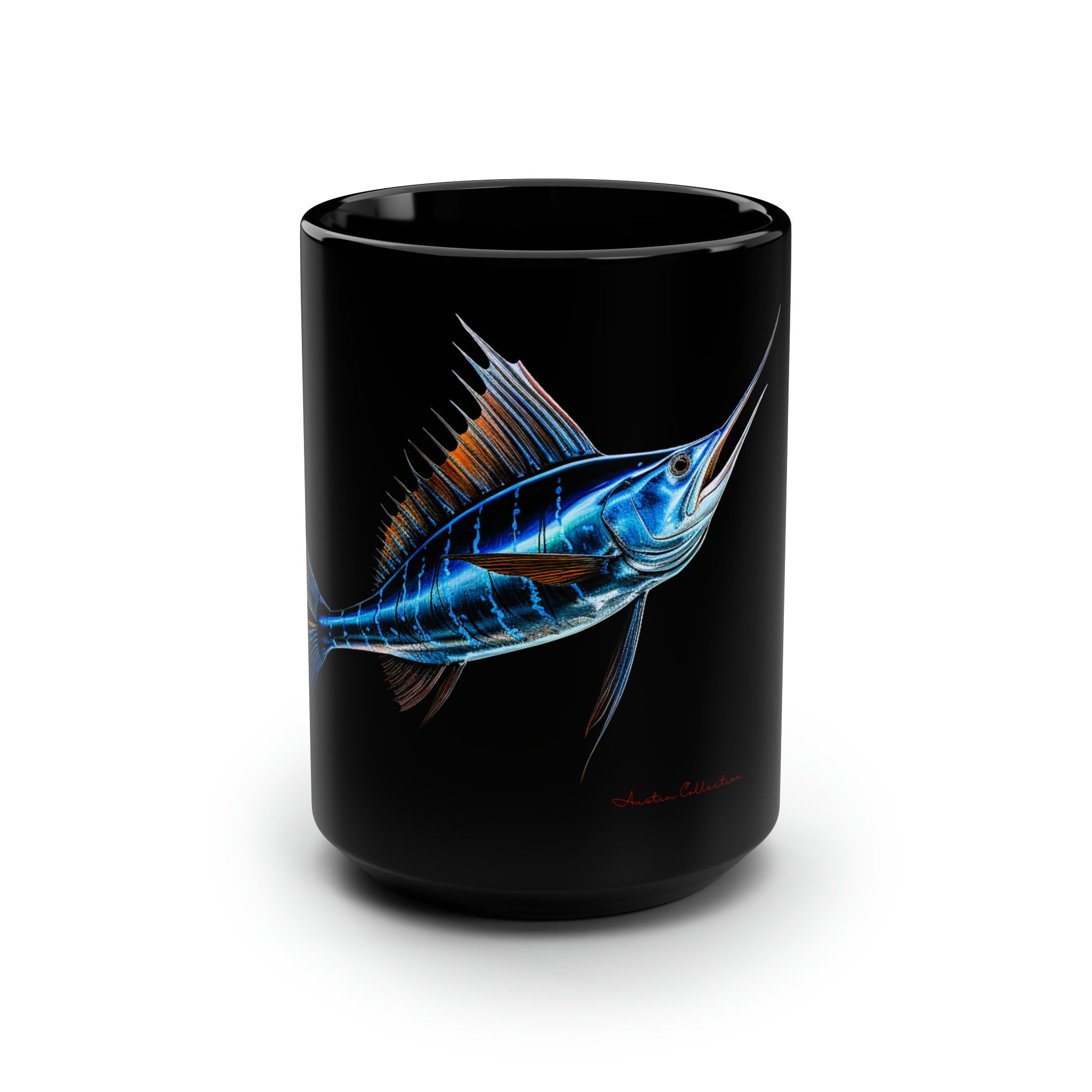 Cup Blue Marlin Fishing Black Mug 15oz Deep Sea Sport Fishing