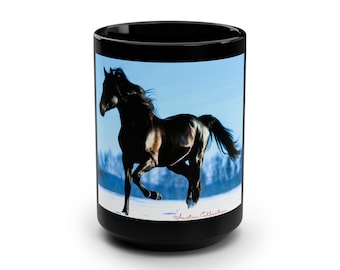 Wild Mustang Horse Black Ceramic Mug - 15oz