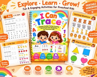 Alphabet A-Z Tracing, Counting 1-10, Matching Recognition: Preschool Tracing & Counting Workbook (Instant Download)