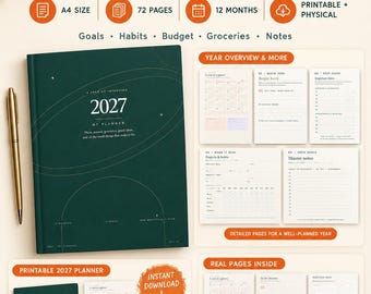 2027 Planner A4 Printable 72 Page Planner Goal Habit Tracker Monthly Budget Grocery